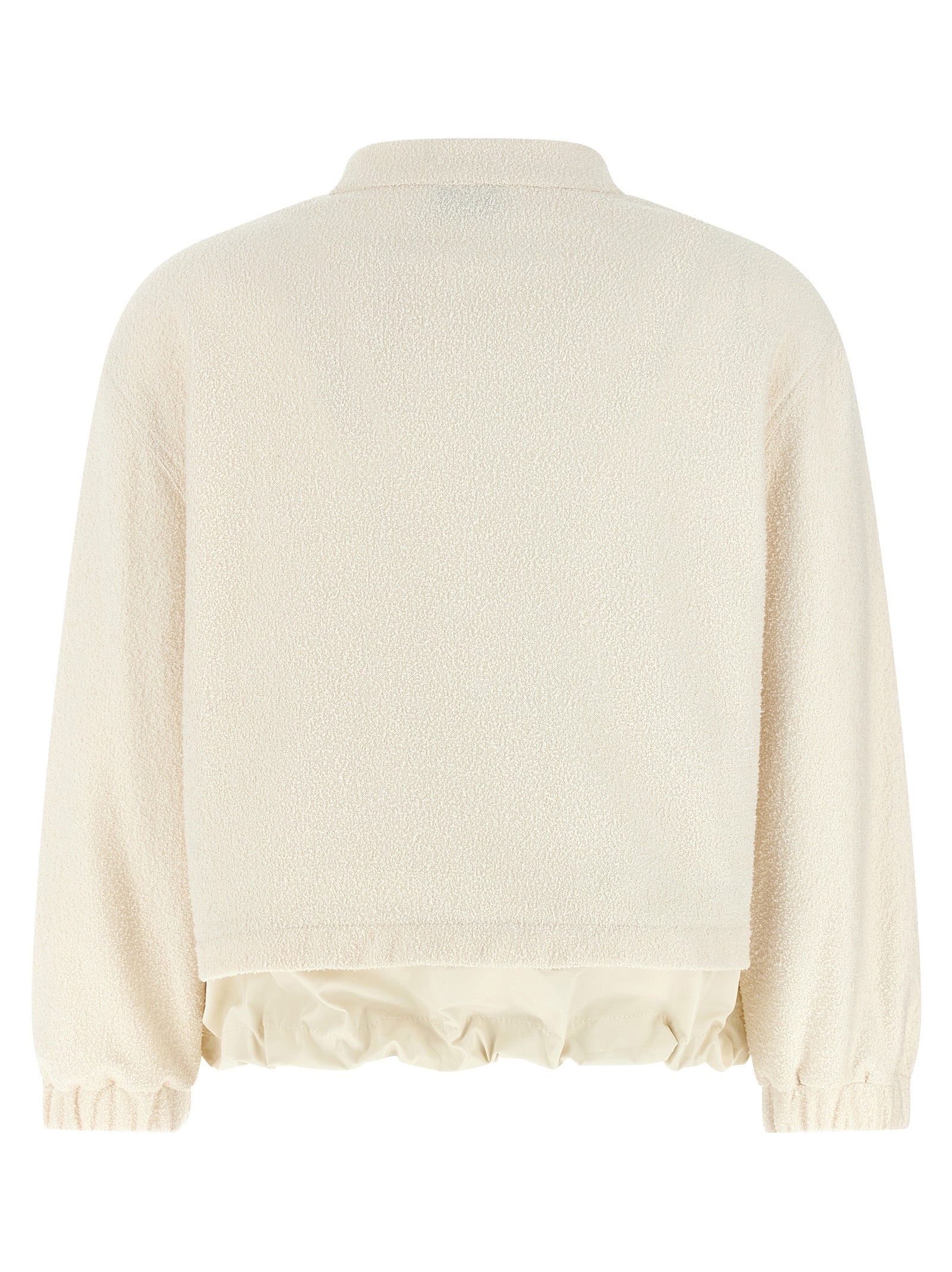 Cardigan by Moncler for women in nylon polyester & wool white features a nuanced silhouette with a refined high-neck neckline and nuanced detailing for a sophisticated look.