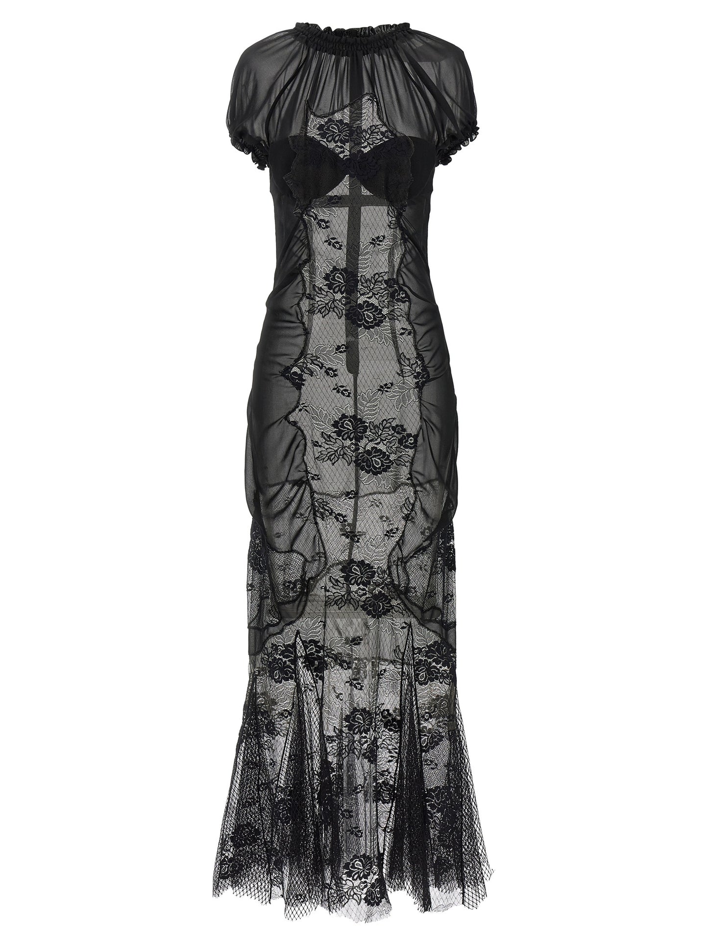 Dress by The Attico for women in polyamide cotton black features a dramatic silhouette, showcasing an elegant high-neck neckline and that flows into a dramatic midi short.