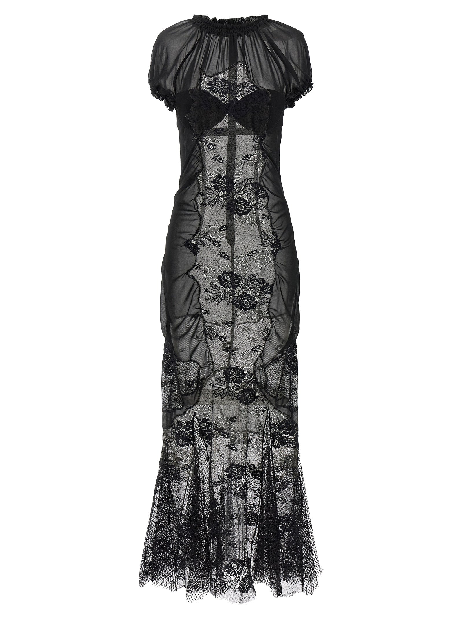 Dress by The Attico for women in polyamide cotton black features a dramatic silhouette, showcasing an elegant high-neck neckline and that flows into a dramatic midi short.