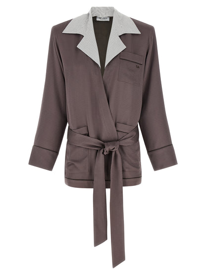 The Attico Women's Padded Satin Viscose Blazer - Purple Patterned Houndstooth Striped