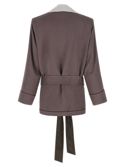 The Attico Women's Padded Satin Viscose Blazer - Purple Patterned Houndstooth Striped