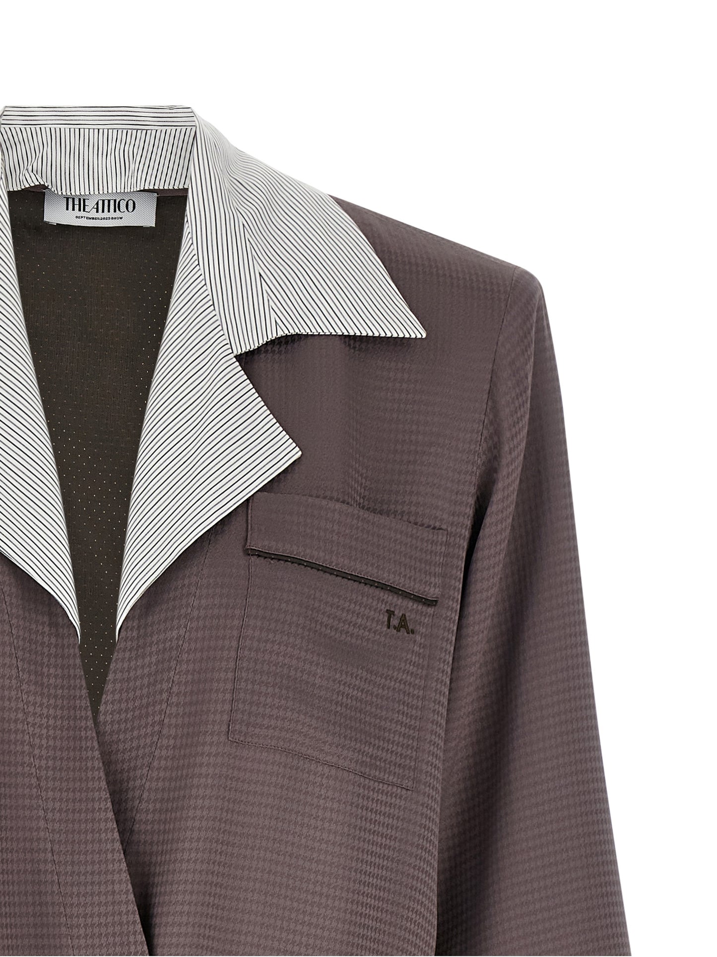 The Attico Women's Padded Satin Viscose Blazer - Purple Patterned Houndstooth Striped