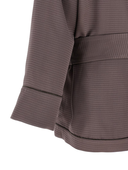 The Attico Women's Padded Satin Viscose Blazer - Purple Patterned Houndstooth Striped