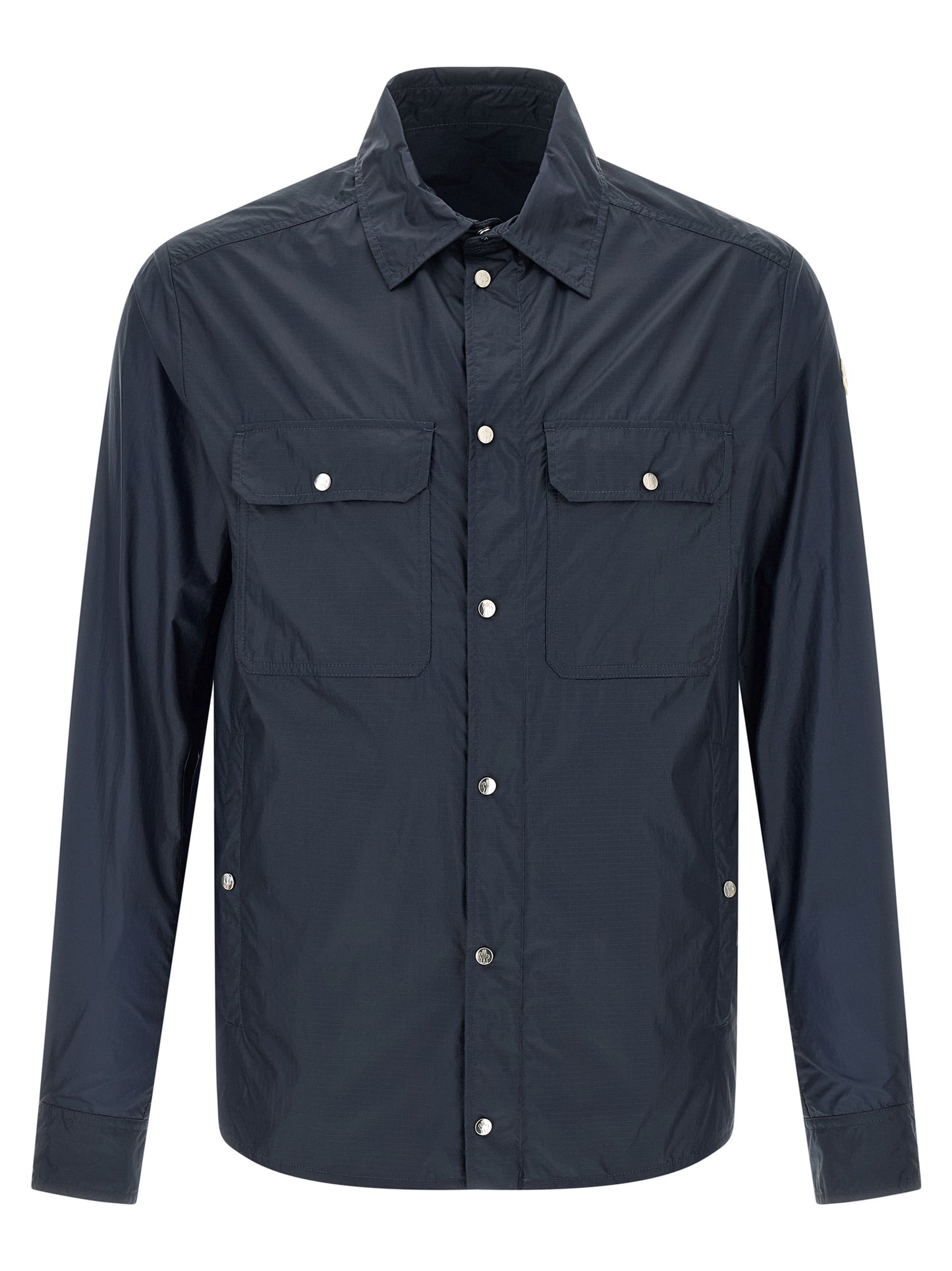 Shirt by Moncler for men in nylon felt blue & transparent features an architectural silhouette with a refined long-sleeve and elegant for a architectural look.