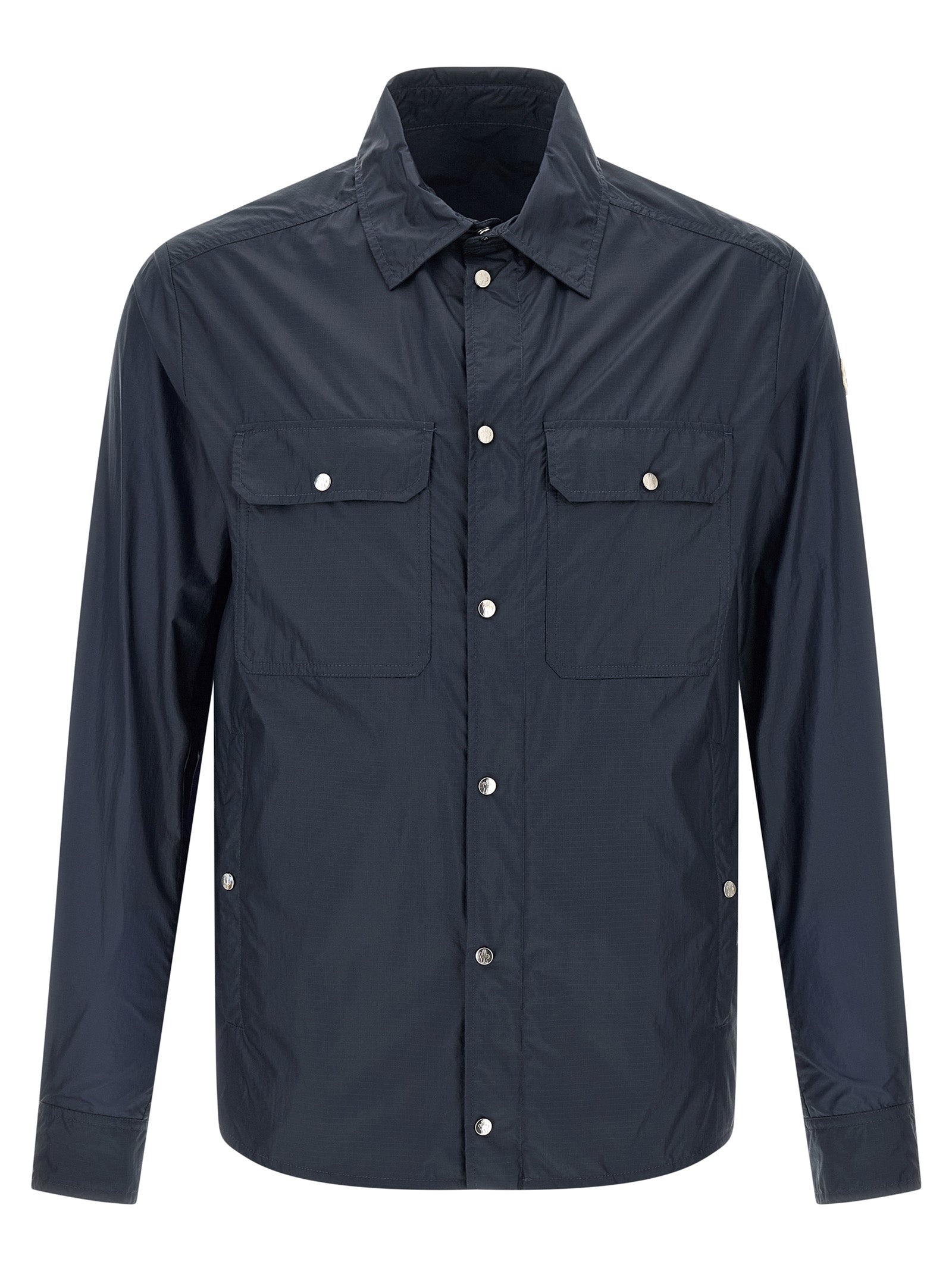 Shirt by Moncler for men in nylon felt blue & transparent features an architectural silhouette with a refined long-sleeve and elegant for a architectural look.