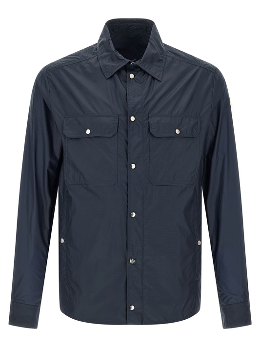 Shirt by Moncler for men in nylon felt blue & transparent features an architectural silhouette with a refined long-sleeve and elegant for a architectural look.
