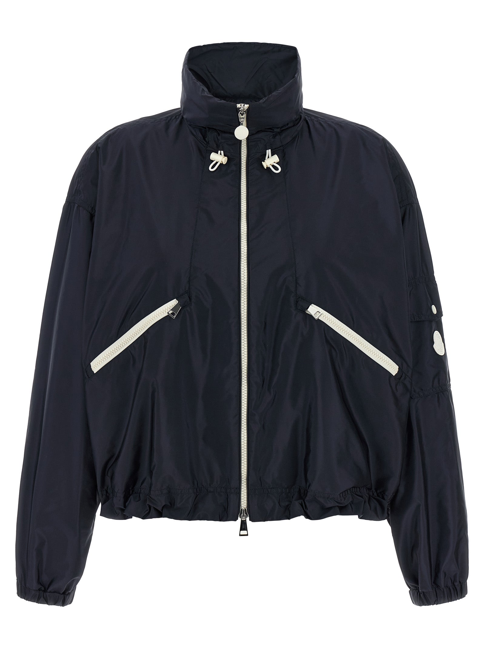 Hooded Windbreaker Jacket by Moncler for women in nylon blue features an magnificent silhouette, showcasing the sophisticated hooded neckline and functional pockets, hooded & windproof for a premium, magnificent look.