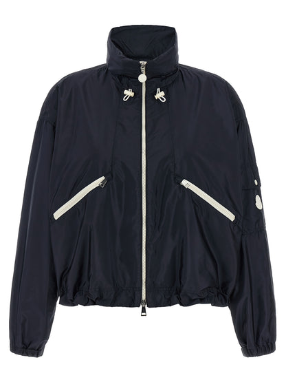 Hooded Windbreaker Jacket by Moncler for women in nylon blue features an magnificent silhouette, showcasing the sophisticated hooded neckline and functional pockets, hooded & windproof for a premium, magnificent look.