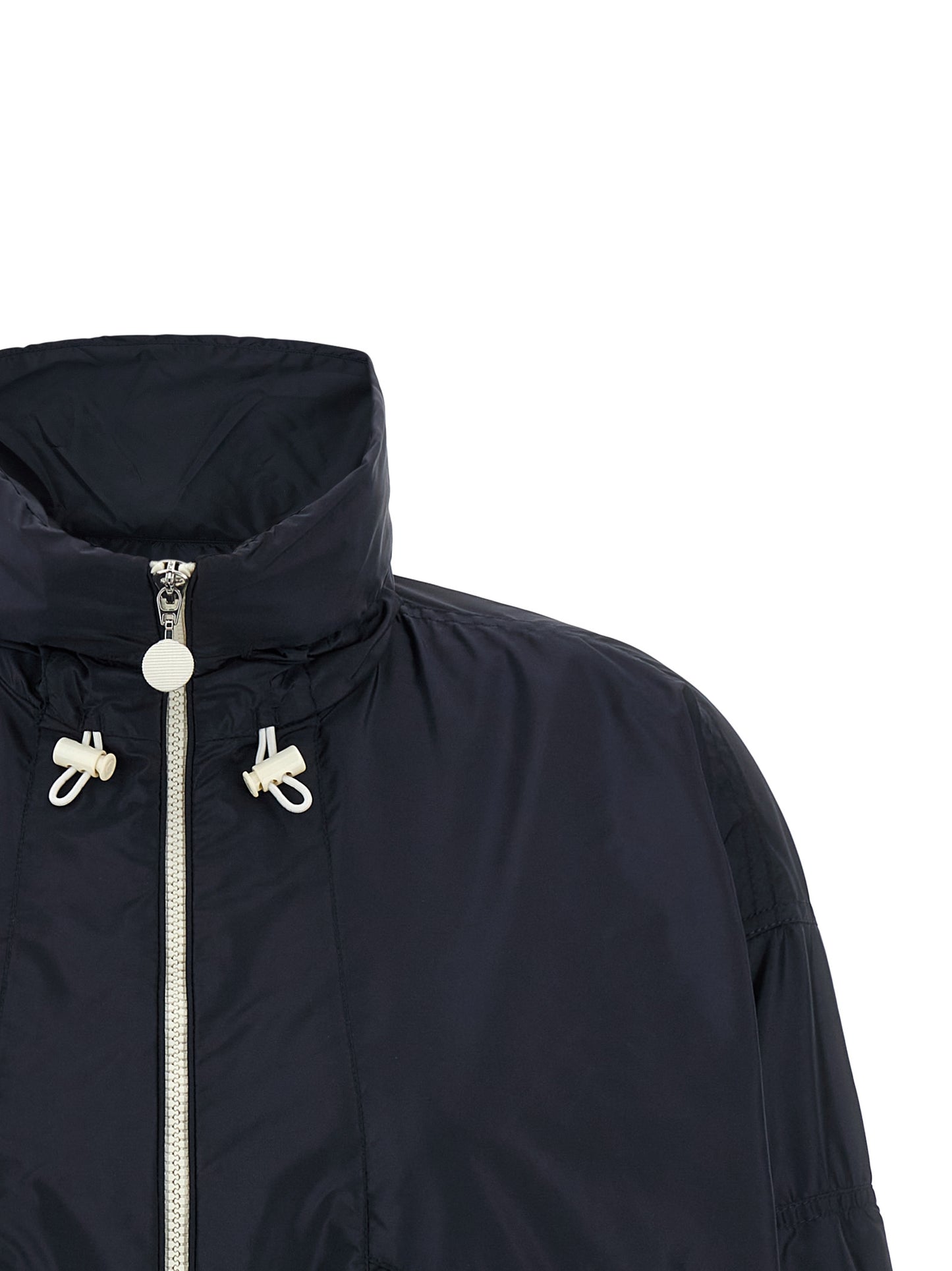 Hooded Windbreaker Jacket by Moncler for women in nylon blue features an enduring silhouette, showcasing technical pockets, hooded & windproof and a sophisticated hooded neckline for a truly enduring aesthetic.