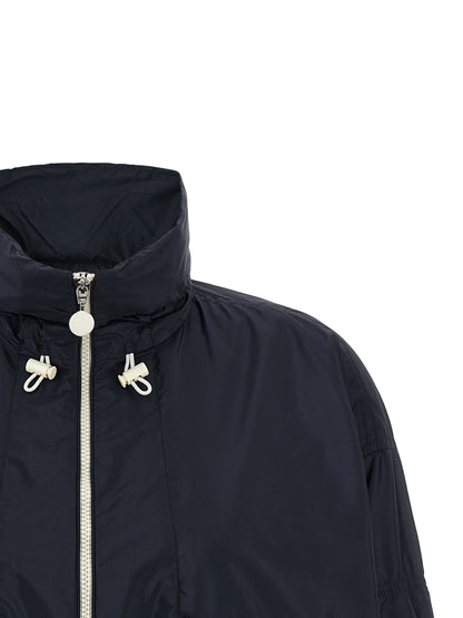 Hooded Windbreaker Jacket by Moncler for women in nylon blue features an enduring silhouette, showcasing technical pockets, hooded & windproof and a sophisticated hooded neckline for a truly enduring aesthetic.