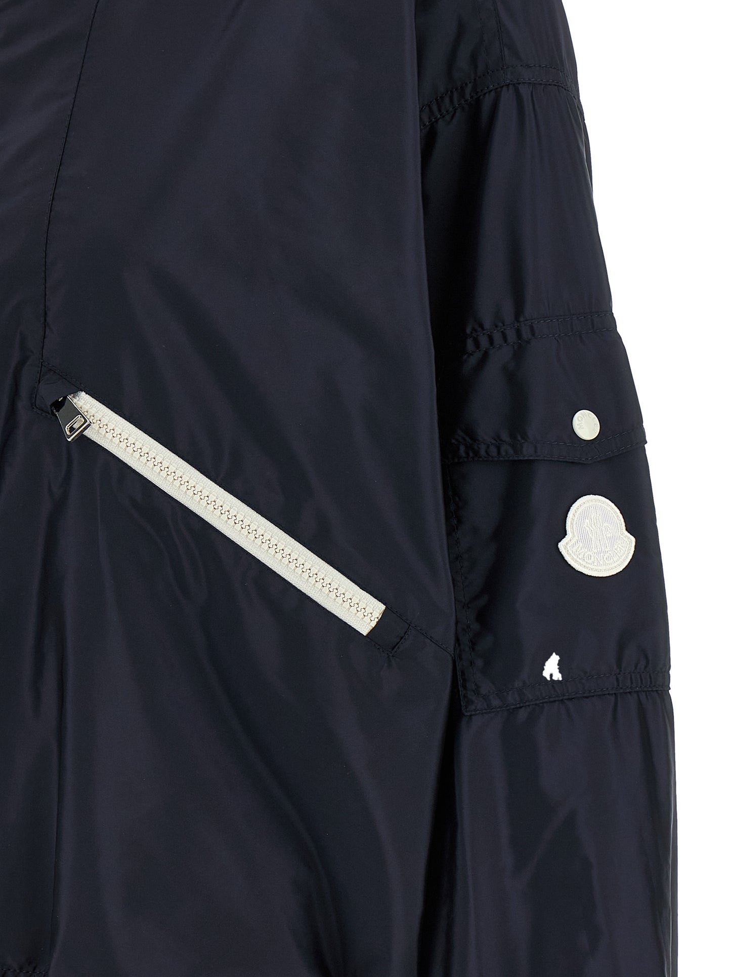 Hooded Windbreaker Jacket by Moncler for women in nylon blue showcases a urban chic silhouette, detailed with a urban chic and functional pockets, hooded & windproof for a polished finish.