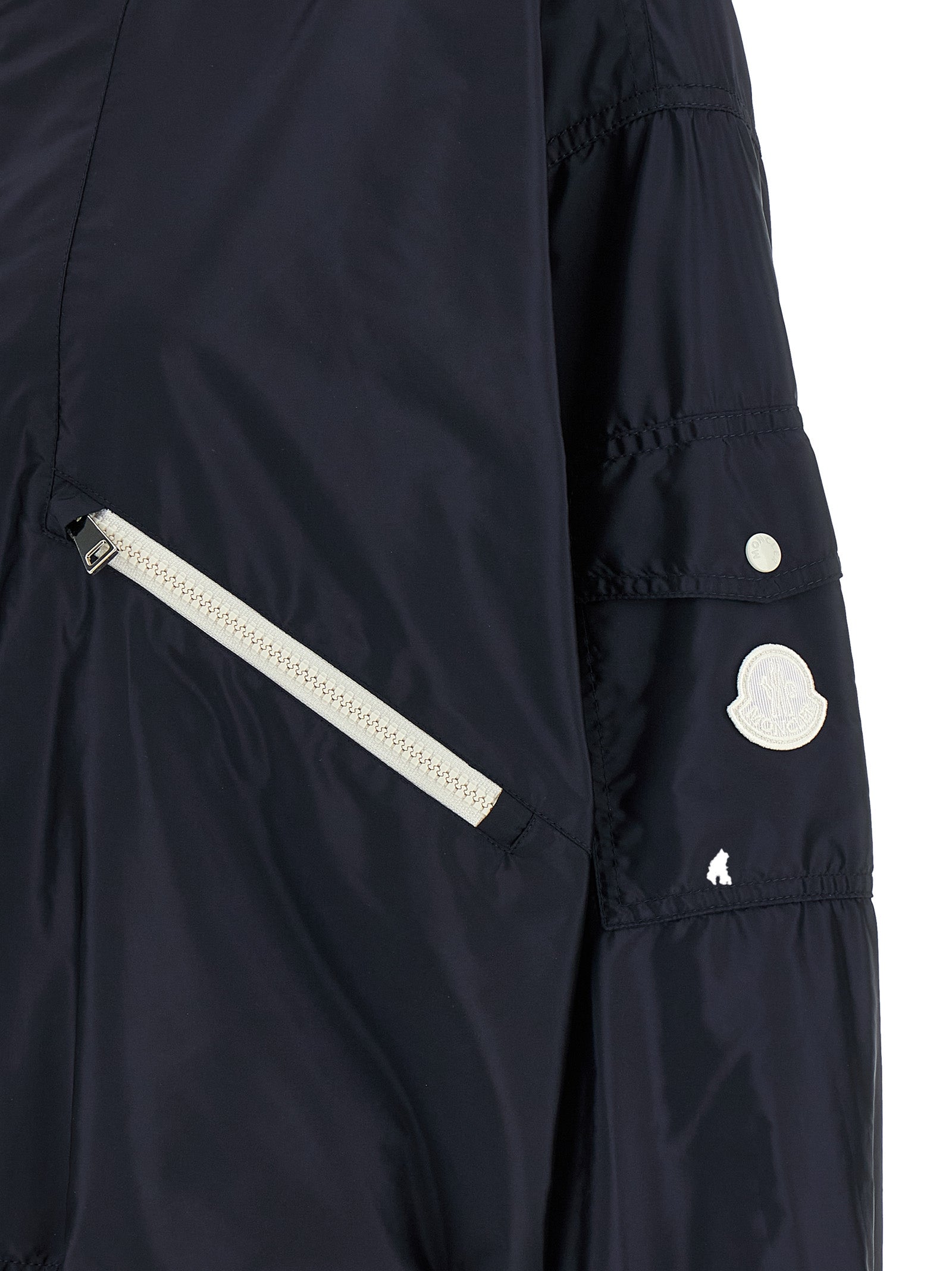 Hooded Windbreaker Jacket by Moncler for women in nylon blue showcases a urban chic silhouette, detailed with a urban chic and functional pockets, hooded & windproof for a polished finish.