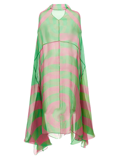 Dress by Dries Van Noten for women in silk bicolour, green, transparent & patterned features an eye catching silhouette with a sophisticated , elegant sleeveless, and a refined midi for a eye catching aesthetic.