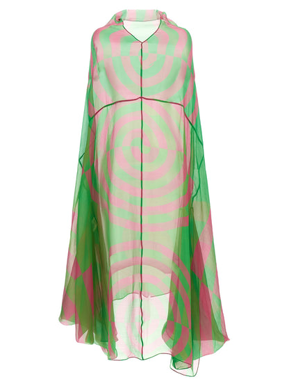 Dress by Dries Van Noten for women in silk bicolour, green, transparent & patterned showcases a striking silhouette, elegantly detailed with a , refined , and a striking midi for a striking finish.