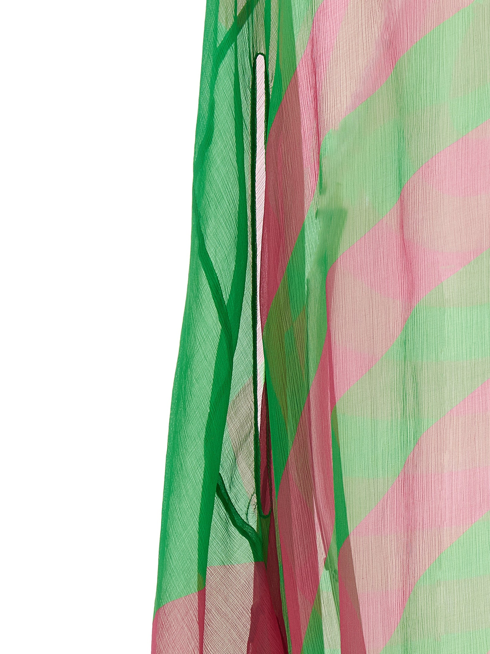 Dress by Dries Van Noten for women in silk bicolour, green, transparent & patterned features an sultry silhouette defined by a and , falling to an sultry midi for a sultry look.