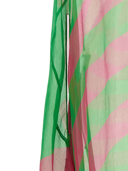 Dress by Dries Van Noten for women in silk bicolour, green, transparent & patterned features an sultry silhouette defined by a and , falling to an sultry midi for a sultry look.