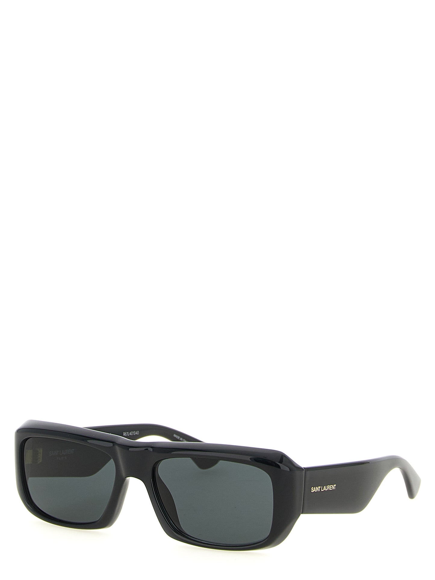 Sunglasses by Saint Laurent for men in silicone resin & acetate black features a contemporary silhouette, showcasing a contemporary in black coloured frame with high-performance .