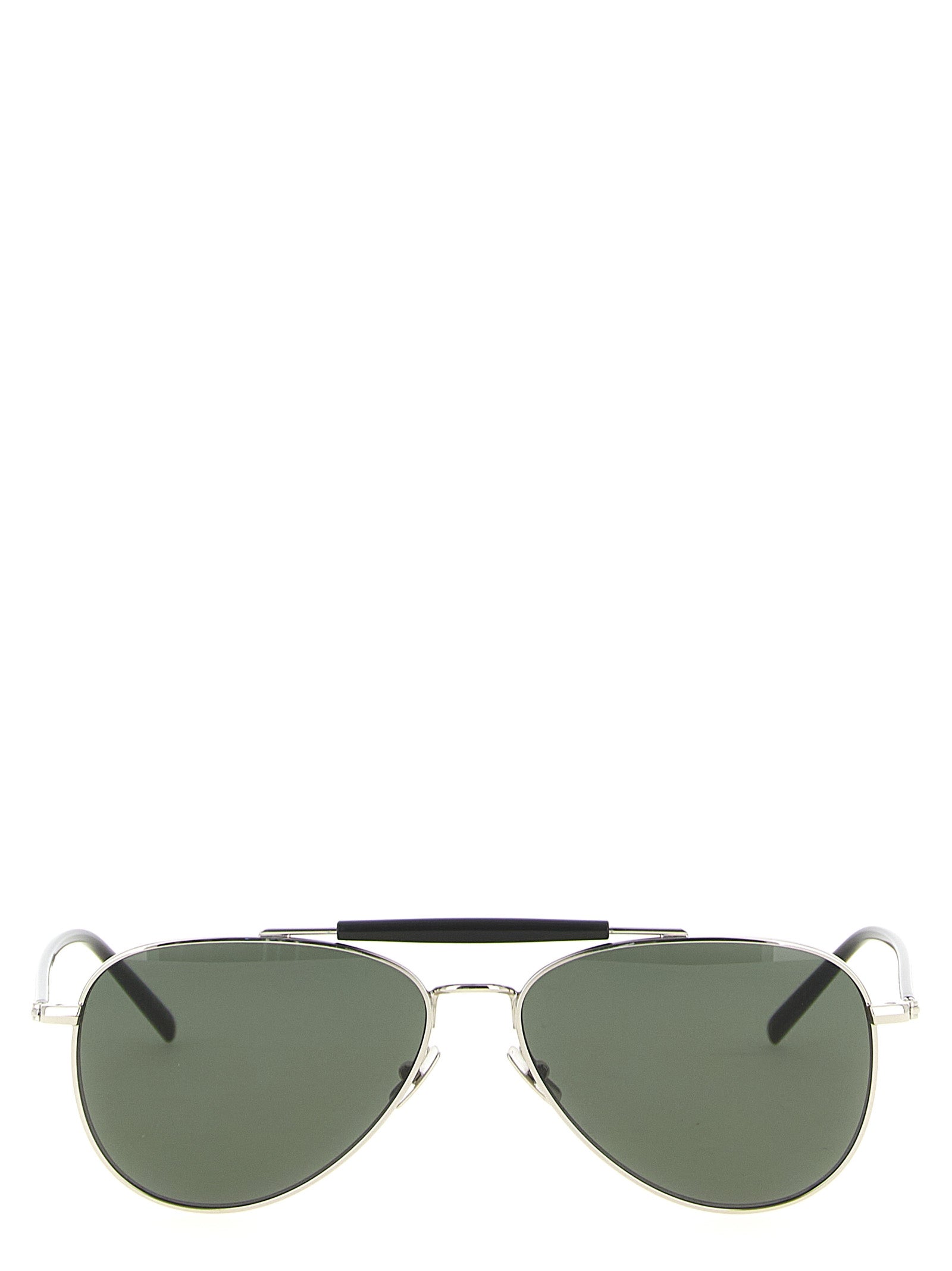 Sunglasses by Saint Laurent for men in nylon silicone & acetate silver & signature features an effortlessly chic aviator frame design with silver coloured frame detailing and for a effortlessly chic aesthetic.