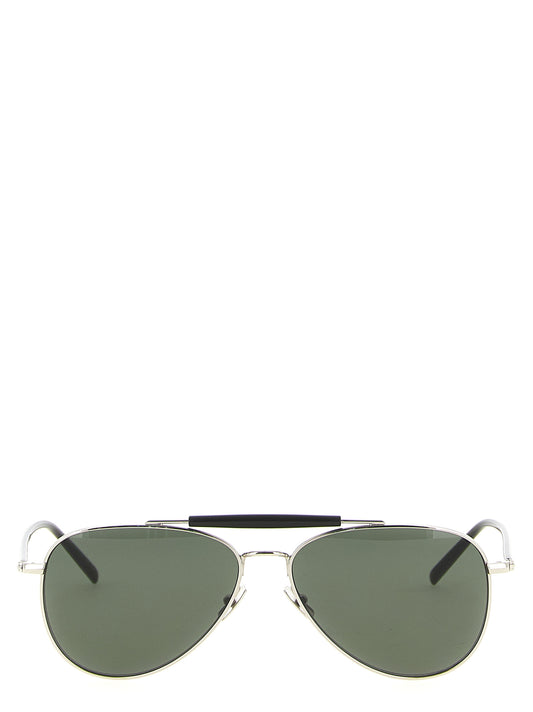 Sunglasses by Saint Laurent for men in nylon silicone & acetate silver & signature features an effortlessly chic aviator frame design with silver coloured frame detailing and for a effortlessly chic aesthetic.