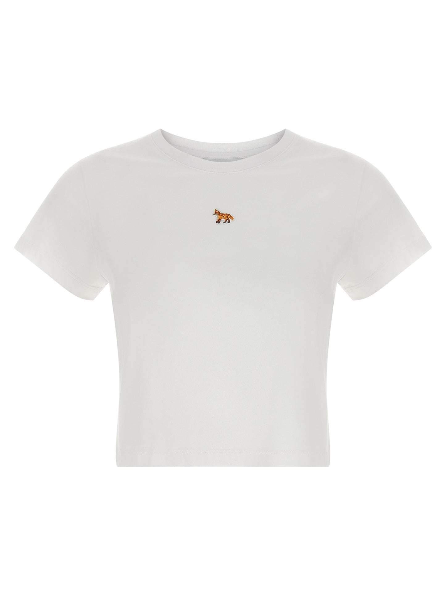 T-Shirt by Maison Kitsuné for women in cotton white features an edgy silhouette, meticulously detailed with a sophisticated short-sleeve and crew neckline for a truly edgy finish.