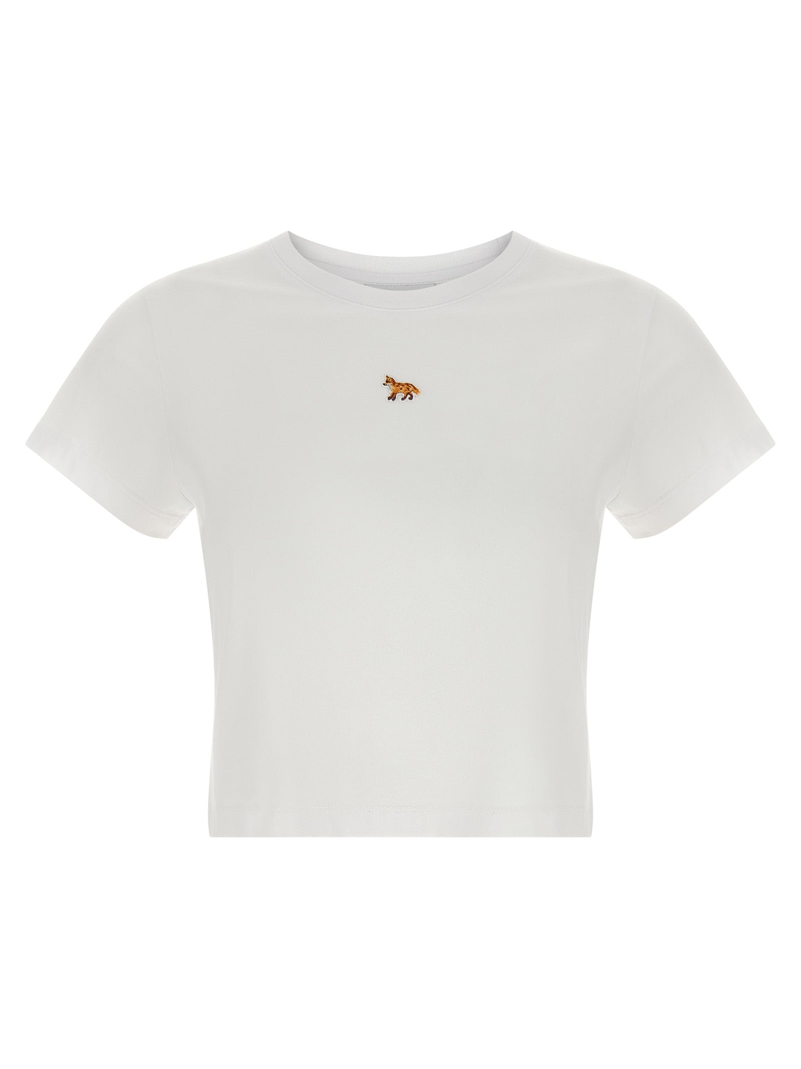 T-Shirt by Maison Kitsuné for women in cotton white features an edgy silhouette, meticulously detailed with a sophisticated short-sleeve and crew neckline for a truly edgy finish.