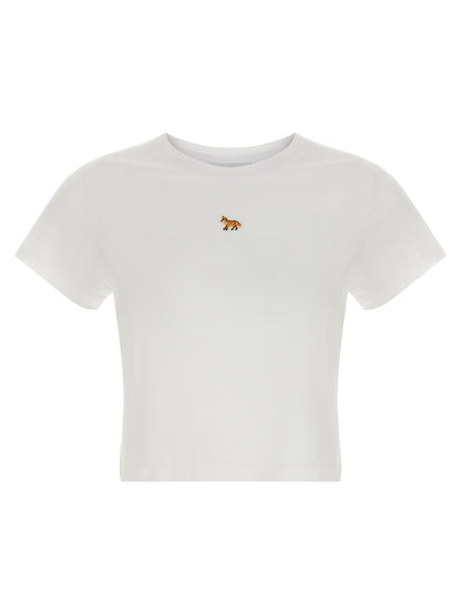 T-Shirt by Maison Kitsuné for women in cotton white features an edgy silhouette, meticulously detailed with a sophisticated short-sleeve and crew neckline for a truly edgy finish.