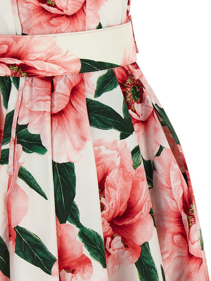 SAMANTHA SUNG Women's V Neck Cotton Midi Dress - Multicolor Pink