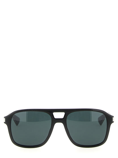 Sunglasses by Saint Laurent for men in denim cotton black & signature features a contemporary silhouette, showcasing a contemporary aviator frame design in black coloured frame with high-performance .
