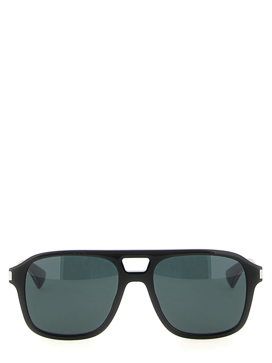 Sunglasses by Saint Laurent for men in denim cotton black & signature features a contemporary silhouette, showcasing a contemporary aviator frame design in black coloured frame with high-performance .