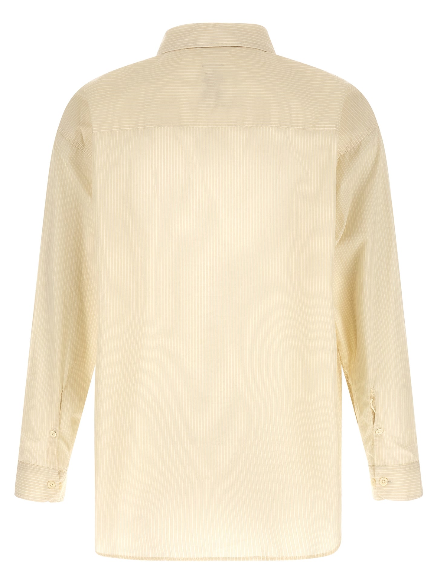 Shirt by MFPEN for men in cotton beige, pearl, patterned & striped showcases a sleek silhouette, elegantly detailed with a sleek and for a sleek finish.