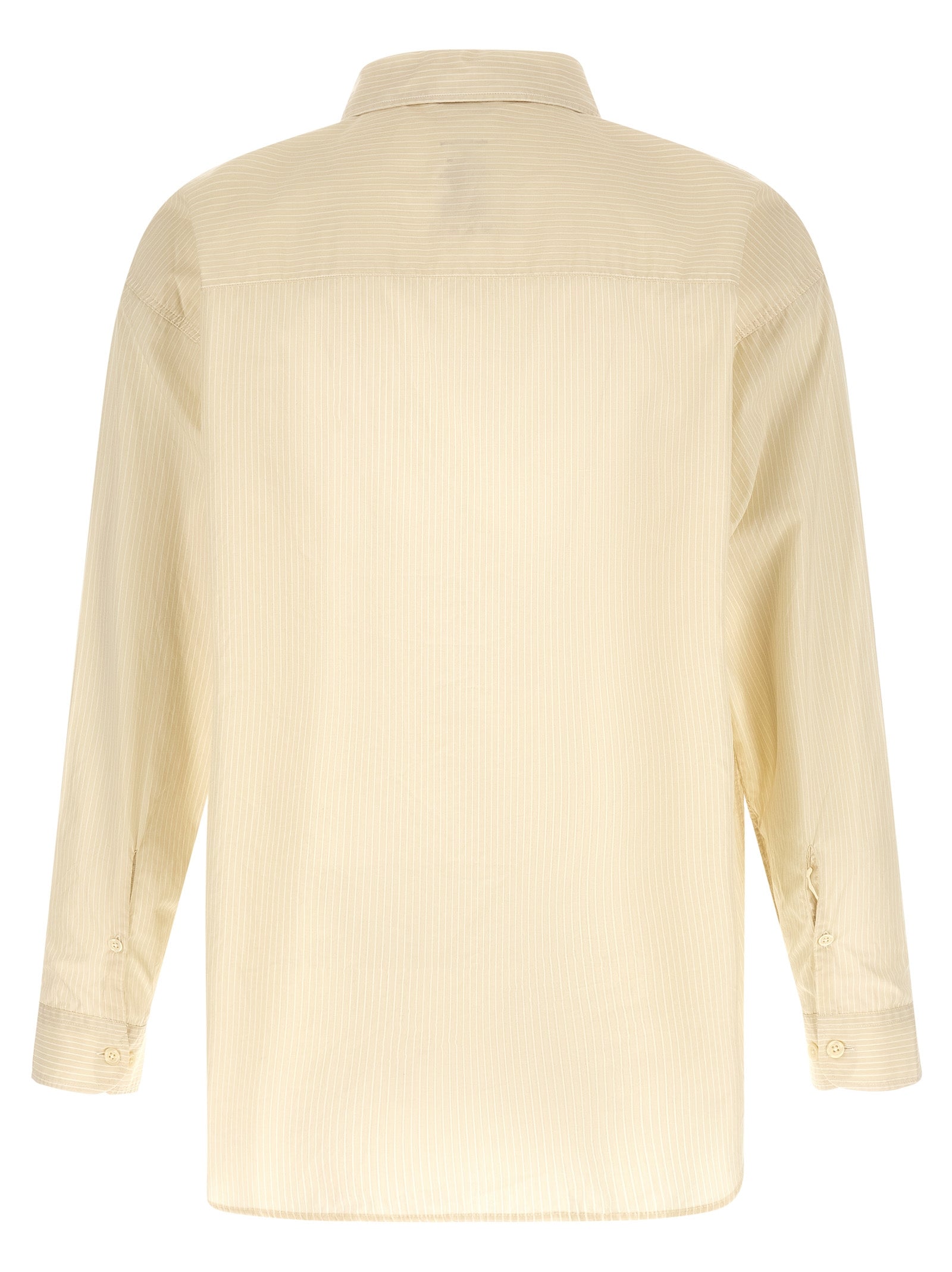 Shirt by MFPEN for men in cotton beige, pearl, patterned & striped showcases a sleek silhouette, elegantly detailed with a sleek and for a sleek finish.