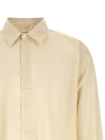 Shirt by MFPEN for men in cotton beige, pearl, patterned & striped, featuring a nuanced and nuanced for a sophisticated finish.