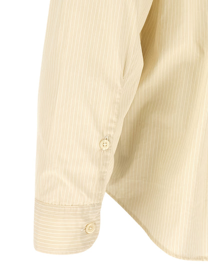 Shirt by MFPEN for men in cotton beige, pearl, patterned & striped showcases a sublime silhouette, artfully detailed with a sublime and for a sophisticated, sublime finish.