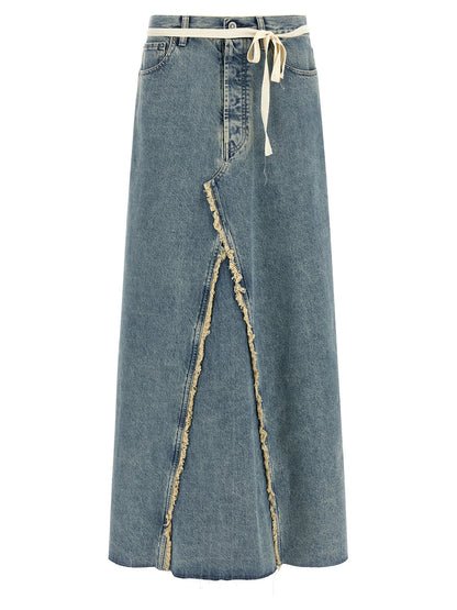 Skirt by Maison Margiela for women in denim cotton light-blue features an relaxed-yet-refined silhouette that elegantly showcases the Four Stitches Women's Denim Flared Cotton Skirt design and sophisticated mini.