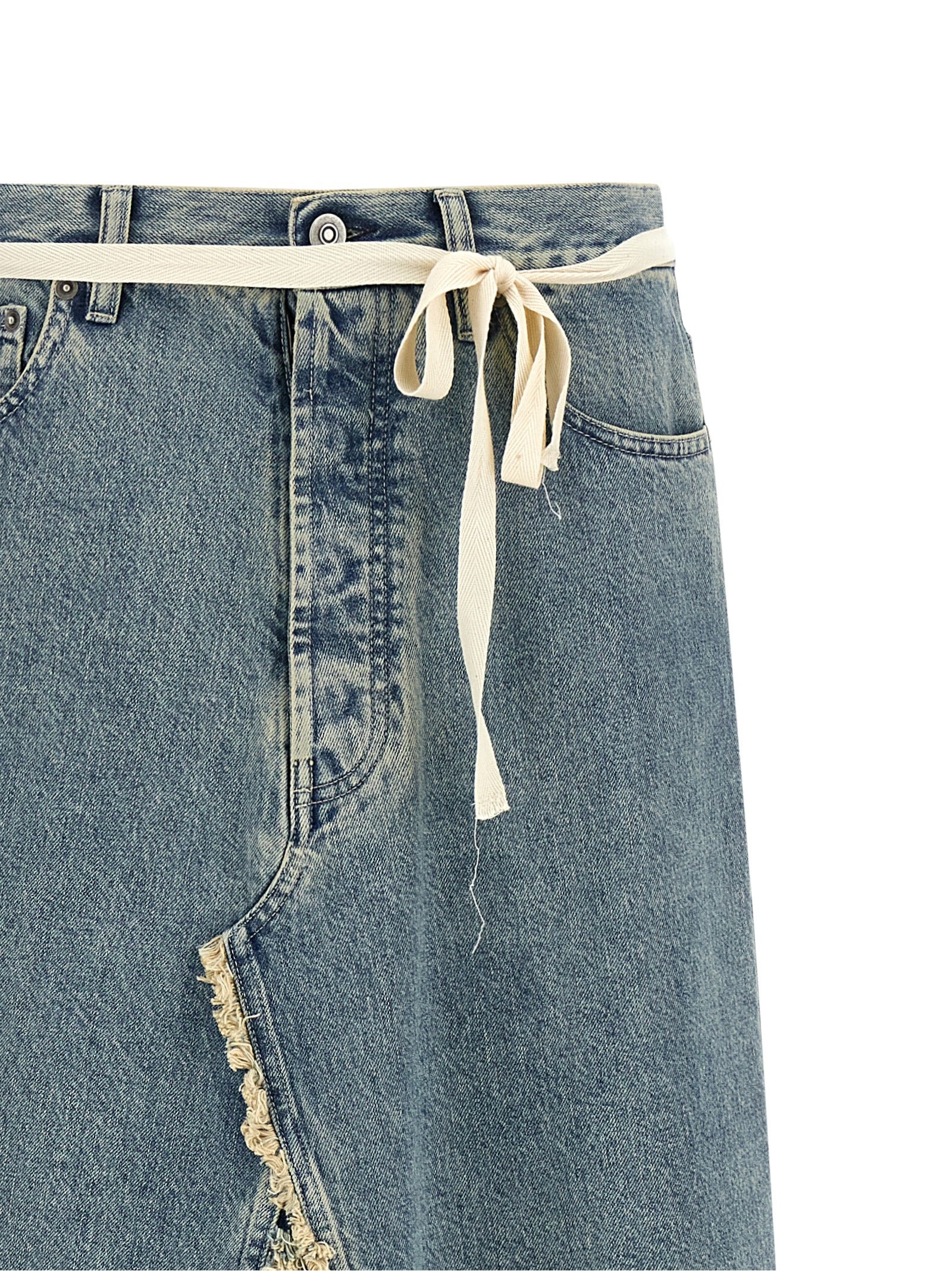 Skirt by Maison Margiela for women in denim cotton light-blue showcases a dramatic silhouette, artfully capturing the essence of the Four Stitches Women's Denim Flared Cotton Skirt in a dramatic mini cut for a refined look.