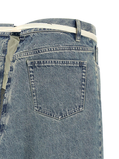 Skirt by Maison Margiela for women in denim cotton light-blue features a sublime silhouette, showcasing the sublime design of the Four Stitches Women's Denim Flared Cotton Skirt in a sophisticated mini.