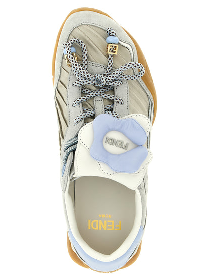 Athletic Sneakers by Fendi for women in suede calfskin leather & satin gray & patterned features an effortless chic silhouette, showcasing the signature athletic style of the Pulse Women's Athletic Suede Calfskin Leather & Satin Sneakers collection with a truly effortless chic finish.