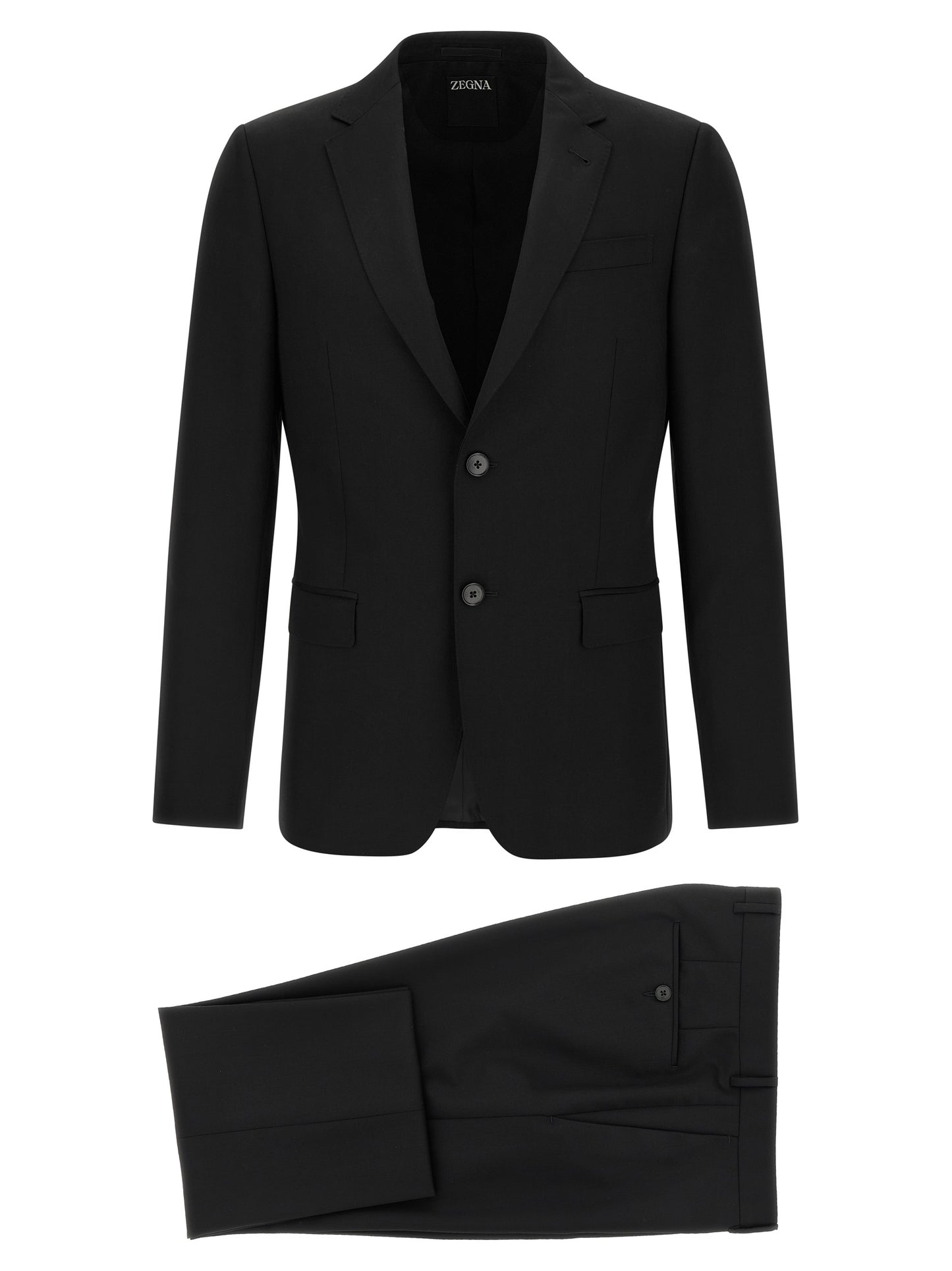 This Pant Suit by ZEGNA for men in viscose mohair wool black presents a discerning silhouette, featuring a sophisticated and a discerning for a refined and polished look.