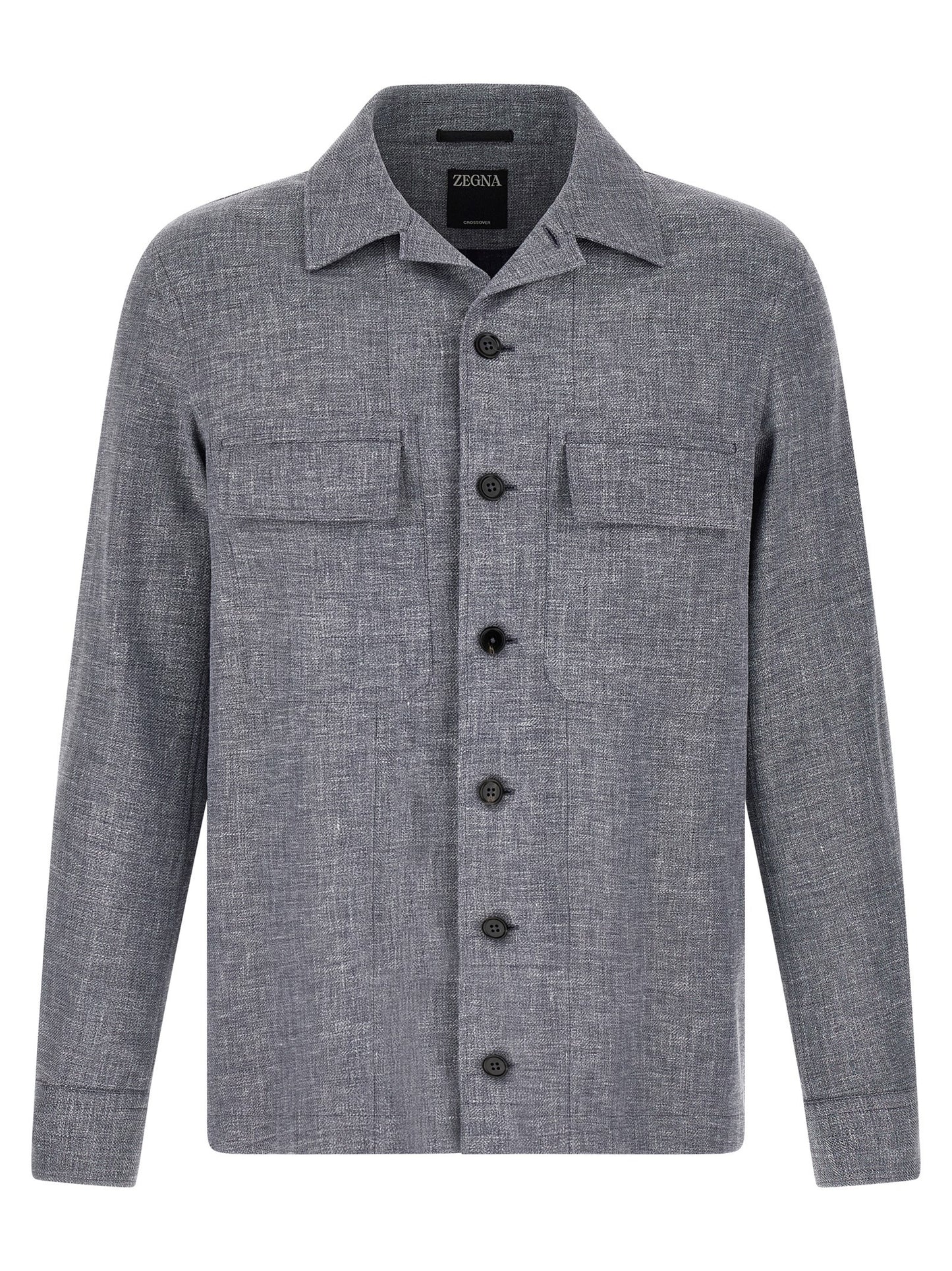 ZEGNA Men's Silk Linen Polyamide Leather Overshirt - Blue Horn Signature