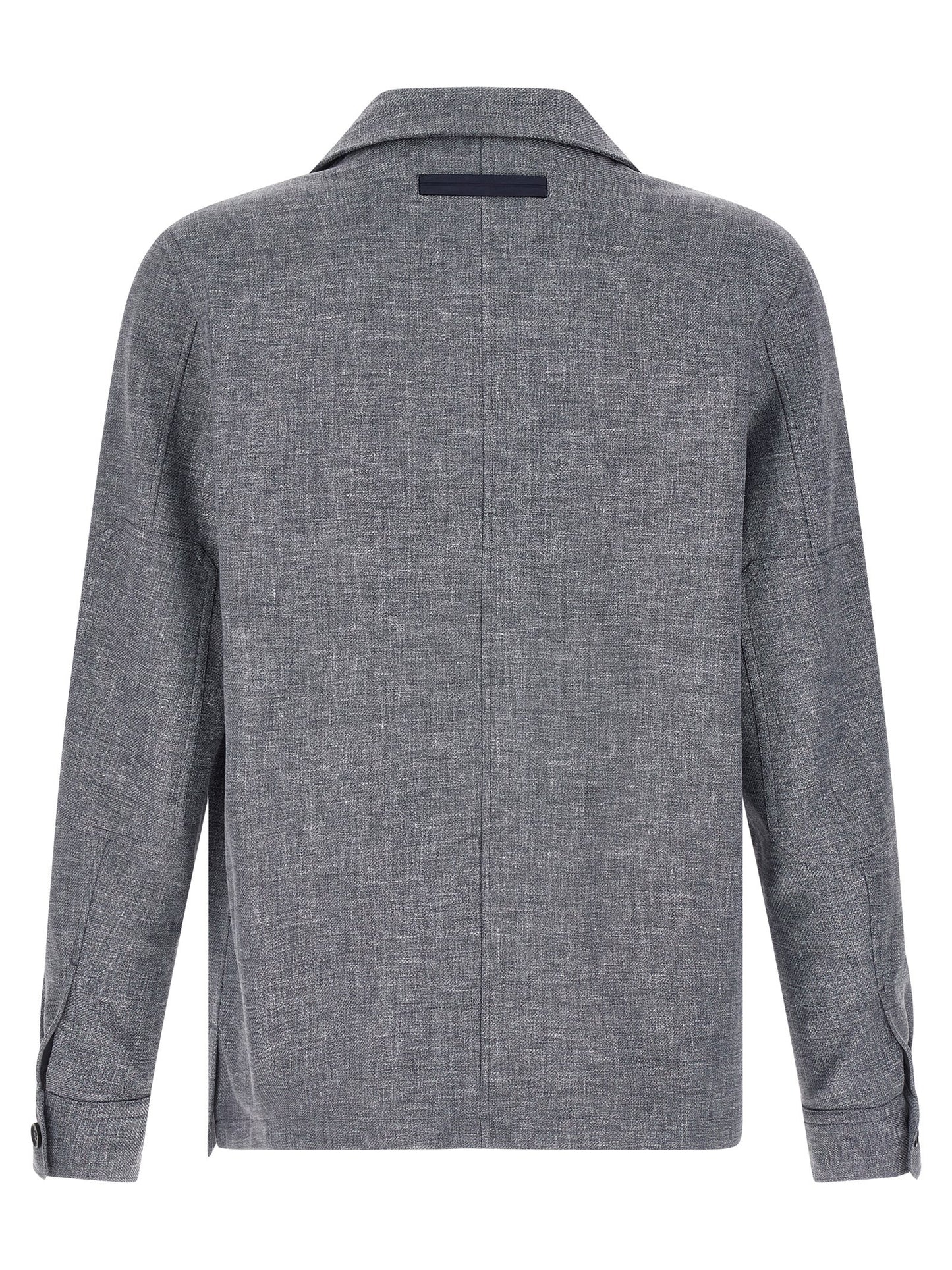 ZEGNA Men's Silk Linen Polyamide Leather Overshirt - Blue Horn Signature