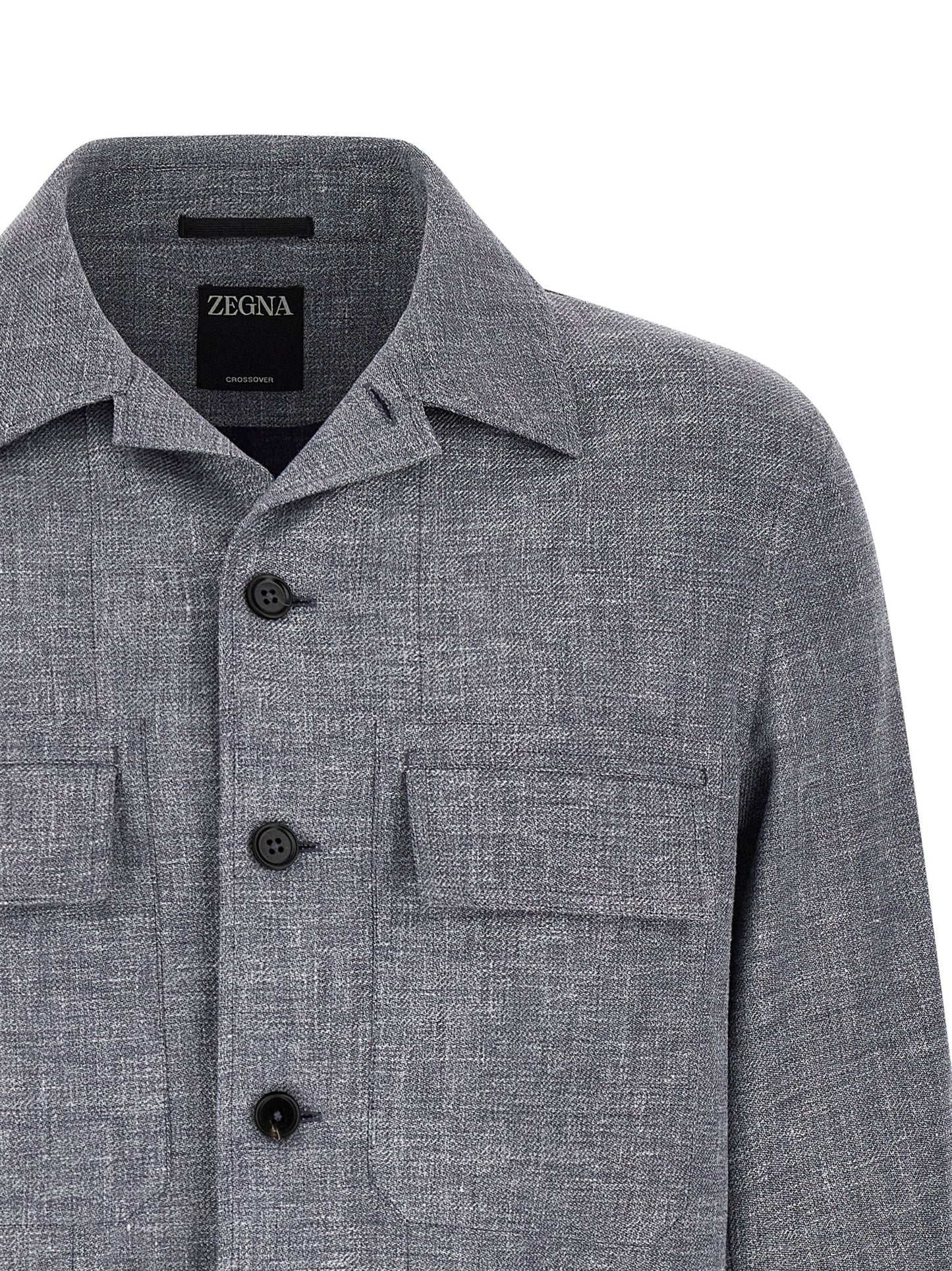 ZEGNA Men's Silk Linen Polyamide Leather Overshirt - Blue Horn Signature
