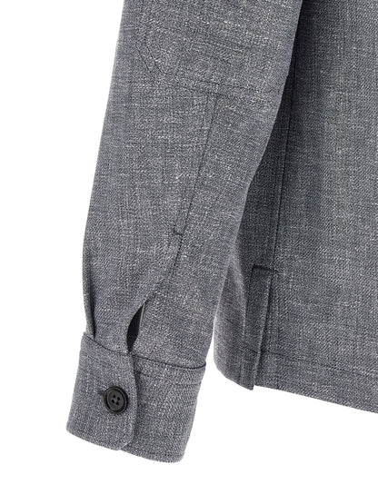 ZEGNA Men's Silk Linen Polyamide Leather Overshirt - Blue Horn Signature