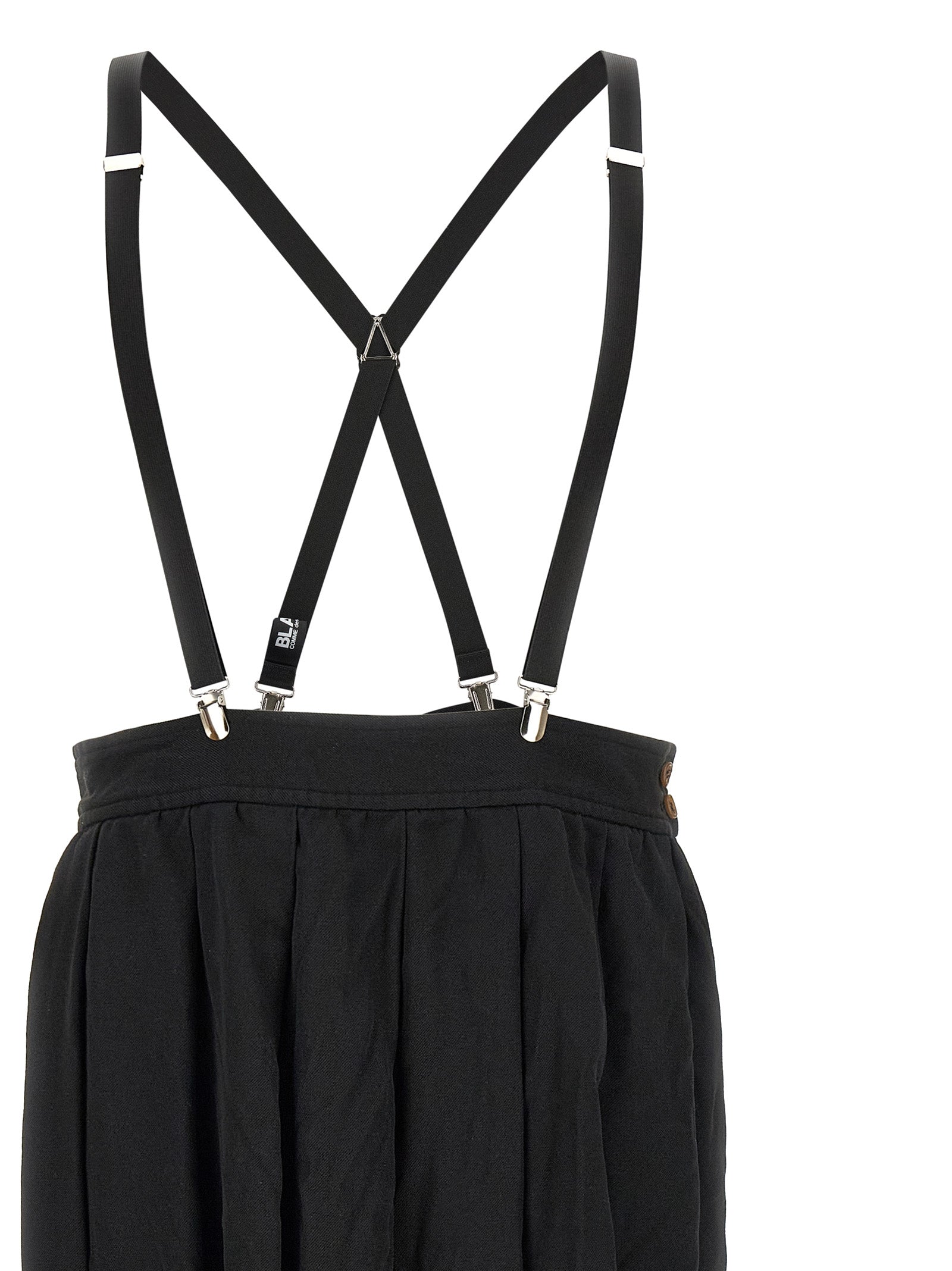 Skirt by Comme Des Garçons for unisex in polyester black showcases a sultry silhouette, elegantly defined by its midi and the sophisticated sultry design of the Unisex Flared Polyester Skirt.
