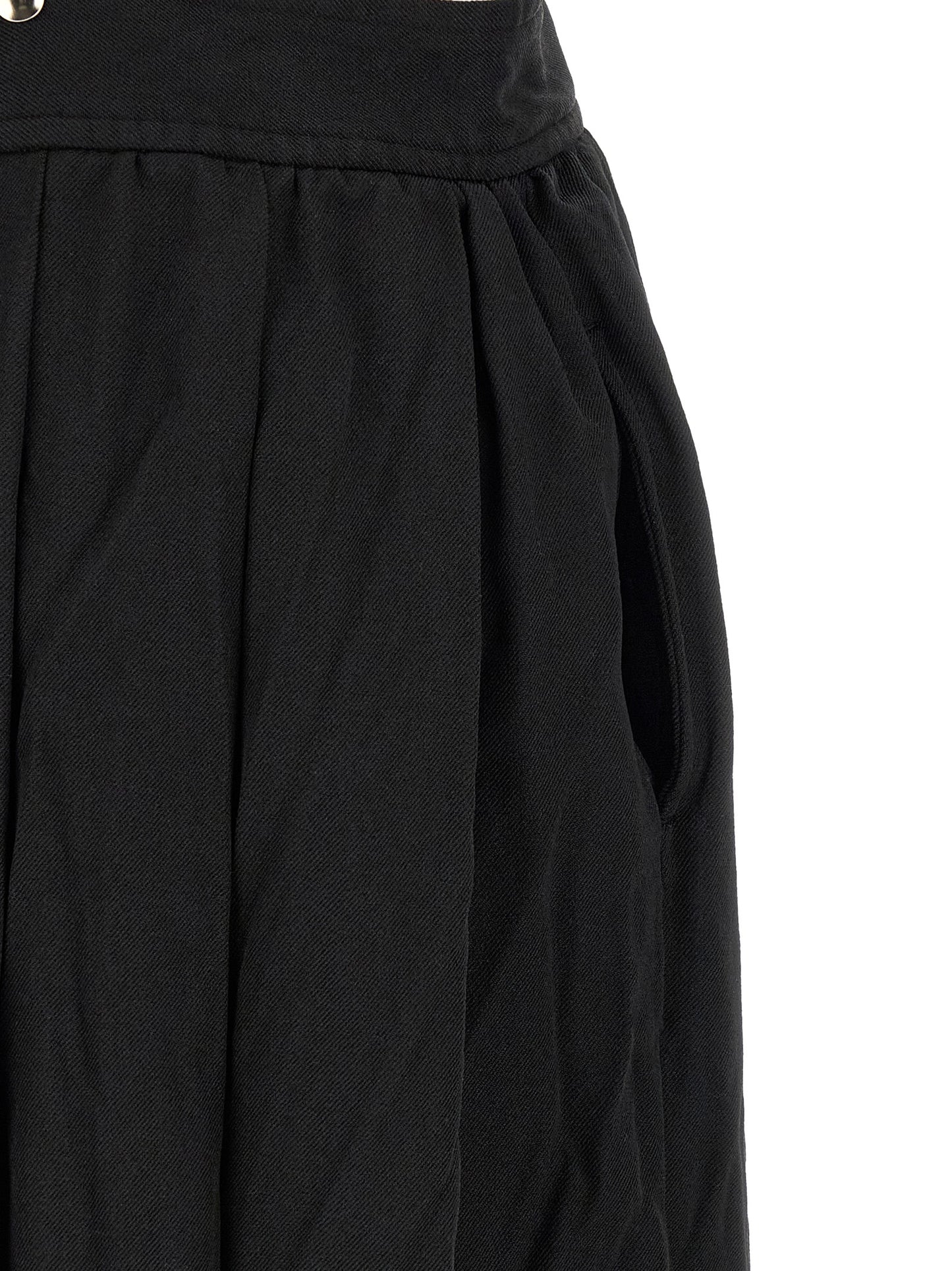Skirt by Comme Des Garçons for unisex in polyester black features a contoured silhouette from the Unisex Flared Polyester Skirt collection, characterized by its contoured midi for a contoured finish.