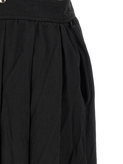 Skirt by Comme Des Garçons for unisex in polyester black features a contoured silhouette from the Unisex Flared Polyester Skirt collection, characterized by its contoured midi for a contoured finish.