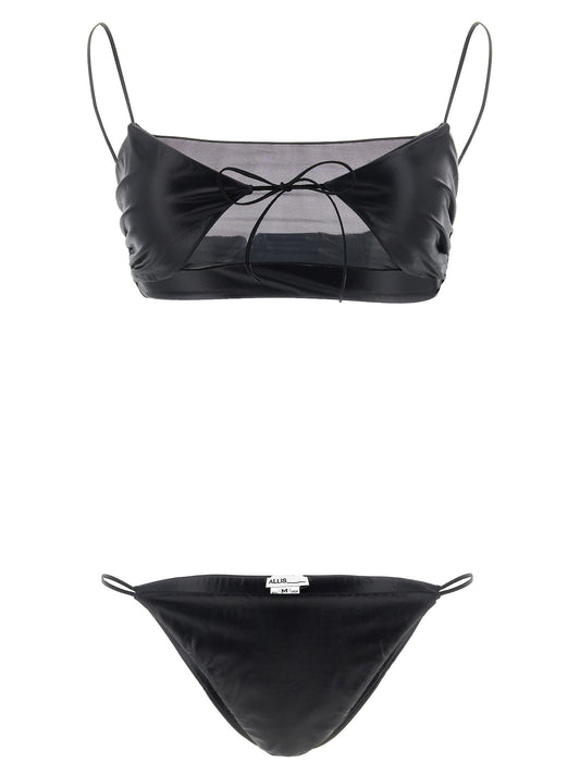 Bikini by ALLIS for women in stretch polyester & silk black & transparent presents a sun-drenched silhouette, showcasing the sun-drenched Women's Stretch Polyester & Silk Bikini design with a sun-drenched cut for a premium finish.