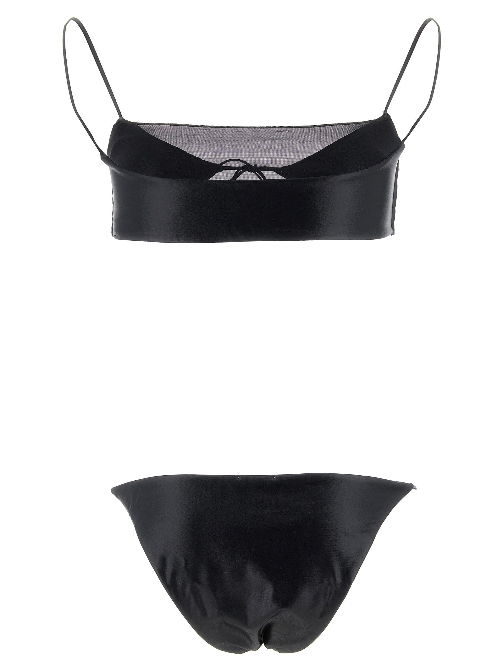 This Bikini by ALLIS for women in stretch polyester & silk black & transparent features a beach chic silhouette from the Women's Stretch Polyester & Silk Bikini collection, showcasing a beach chic cut for a refined poolside look.
