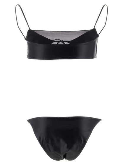 This Bikini by ALLIS for women in stretch polyester & silk black & transparent features a beach chic silhouette from the Women's Stretch Polyester & Silk Bikini collection, showcasing a beach chic cut for a refined poolside look.