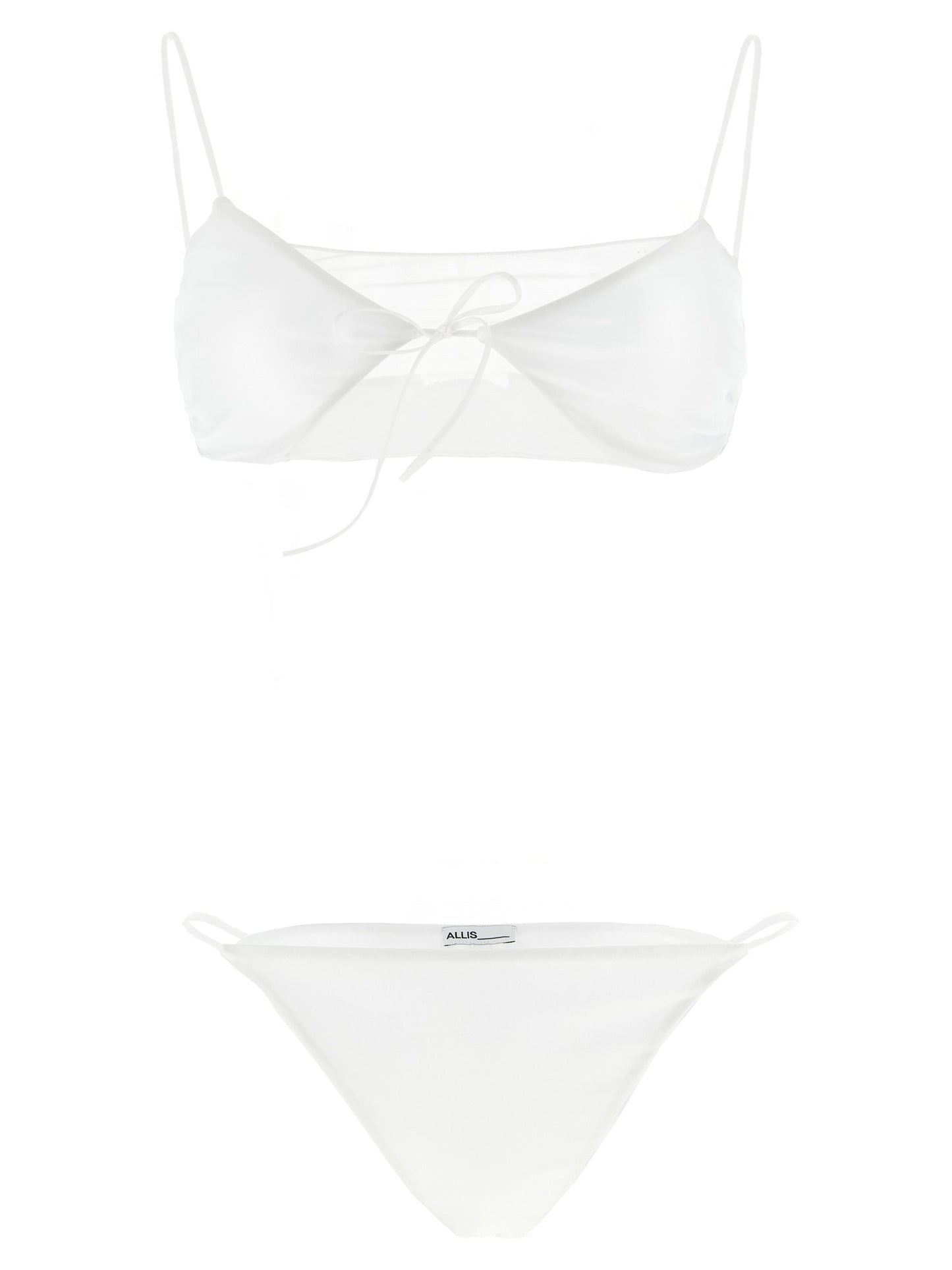 This Bikini by ALLIS for women in stretch polyester & silk transparent & white features a beach chic silhouette from the Women's Stretch Polyester & Silk Bikini collection, showcasing a beach chic cut for a refined poolside look.