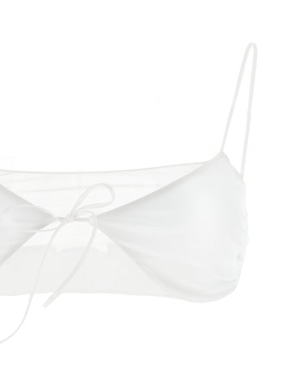 Bikini by ALLIS for women in stretch polyester & silk transparent & white features an riviera chic silhouette that beautifully encapsulates the signature aesthetic of the Women's Stretch Polyester & Silk Bikini.
